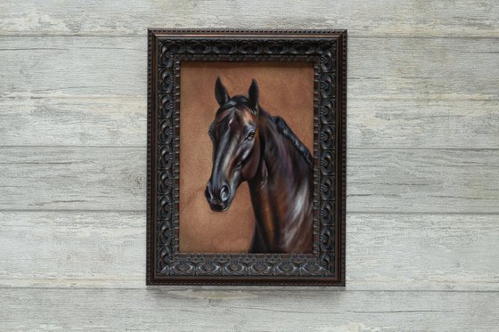Bay sport horse. Original miniature art