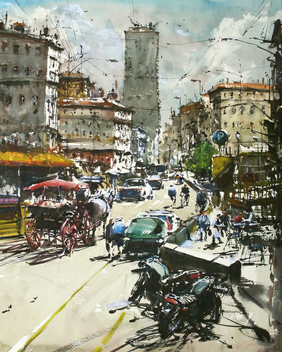 Impressionistic Cityscapes Watercolour By Maximo Damico, 18 X 22", Napoli In August, Original Artwork