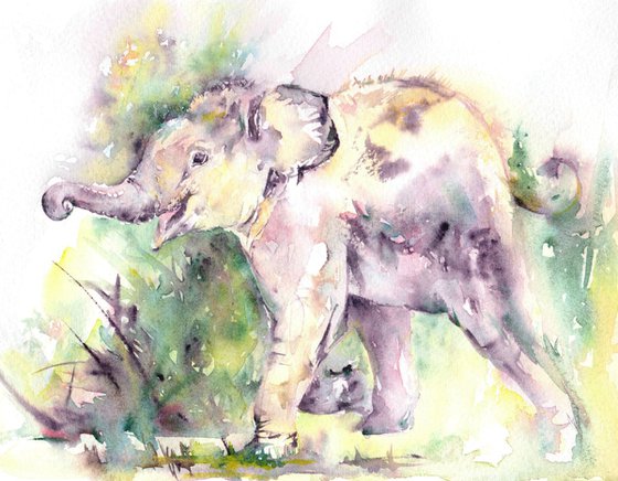 Baby Elephant Painting, Elephant watercolour, Elephant Wall Art, Elephant Painting