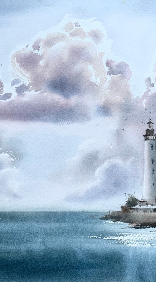 Lighthouse and Clouds by Eugenia Gorbacheva