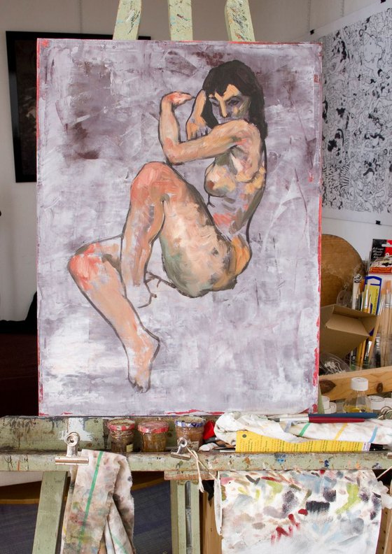 contemporary expressionist nude woman - Schiele style