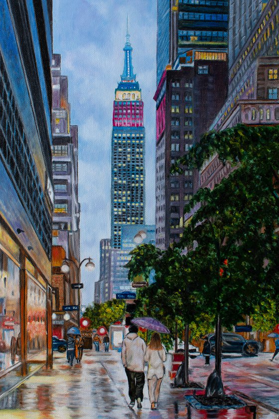 A rainy night in New York City by Vera Melnyk - ( sityscape oil painting, Modern Home Decor, gift, New York Lovers)