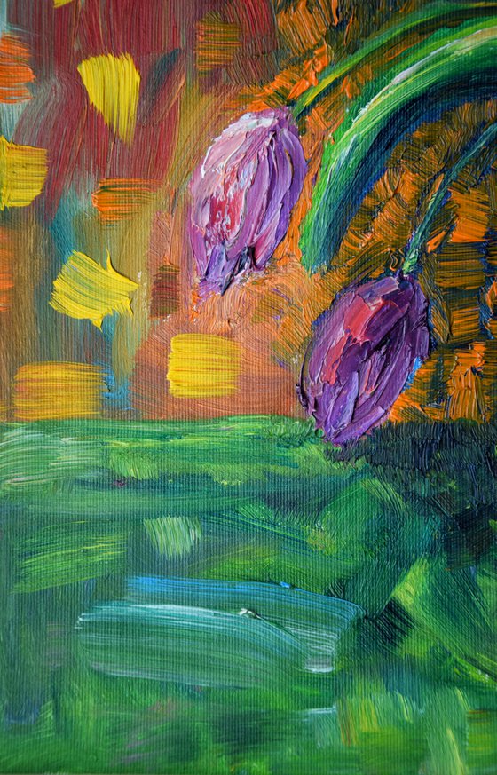 Tulips oil painting, flowers original canvas art, boho home decor