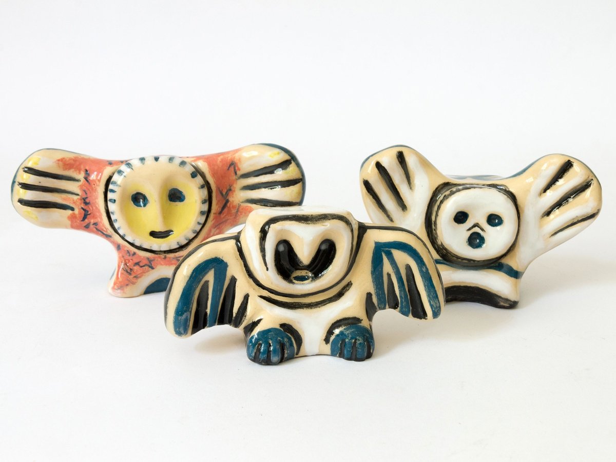 Urban And Pop Animal Clay Sculpture By Oleksandr Korol, 4 X 2", Owls, Original Artwork