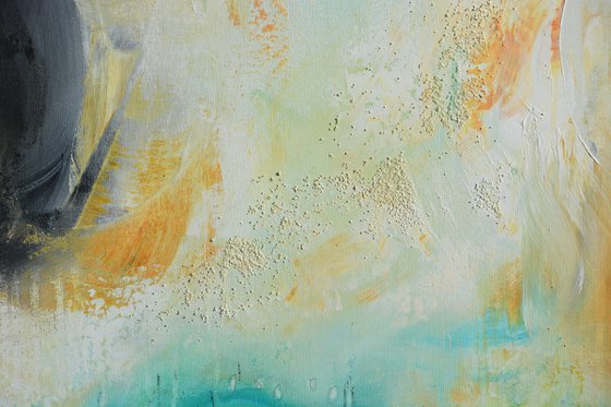 Ocean blue  (24" x 72" - 60 cm x 182 cm) Gold and aqua Abstract Painting ready to hang -