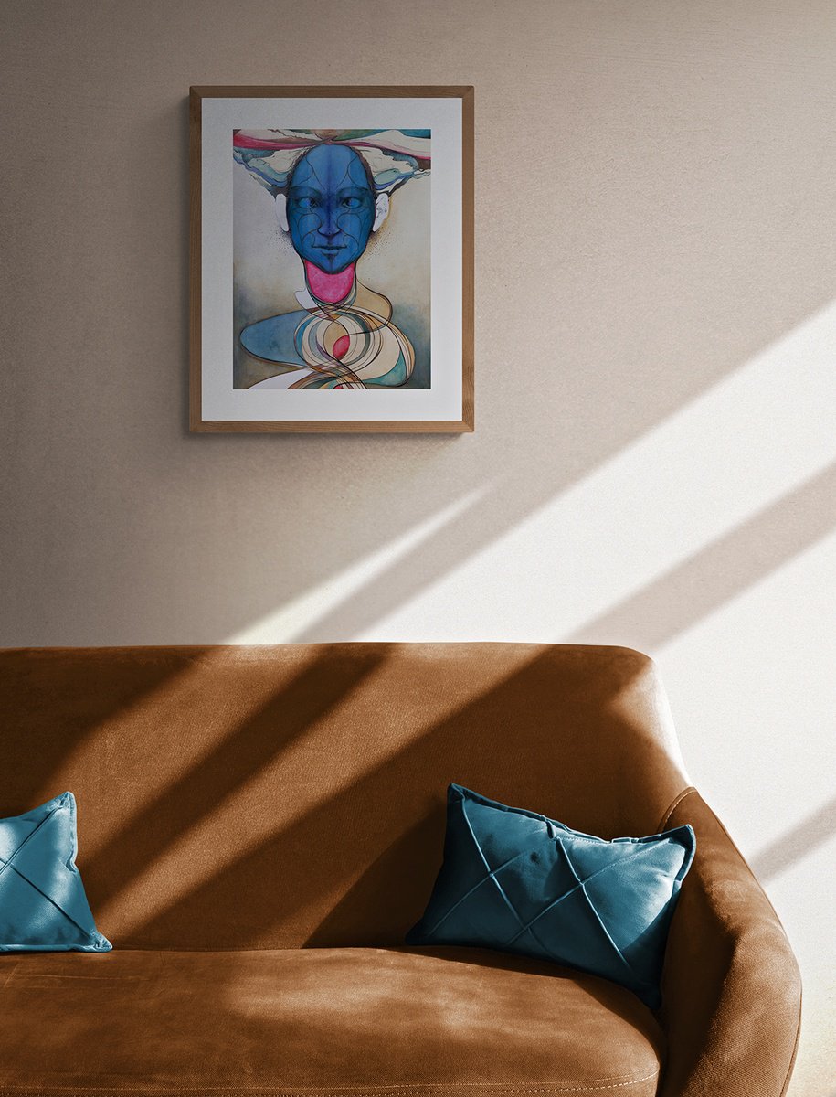 Surrealistic Portrait Painting By Marija Stojkovic, 12 X 17", Tuning I, Original Artwork