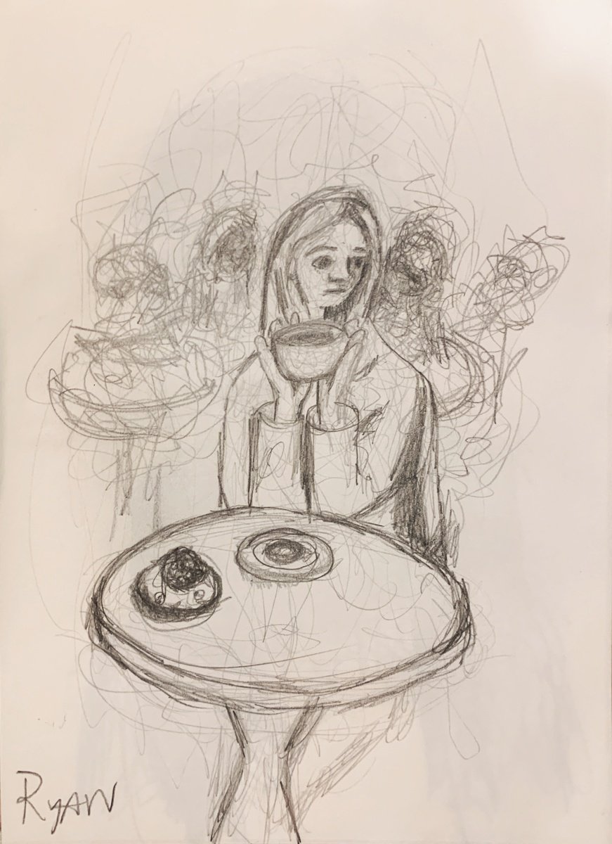 Drawing of A Woman Drinking Coffee by Ryan  Louder