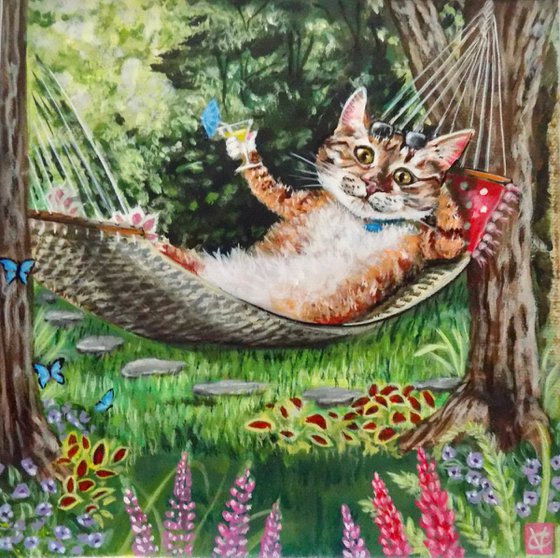 Cat painting called 'Making the Most of Summer'