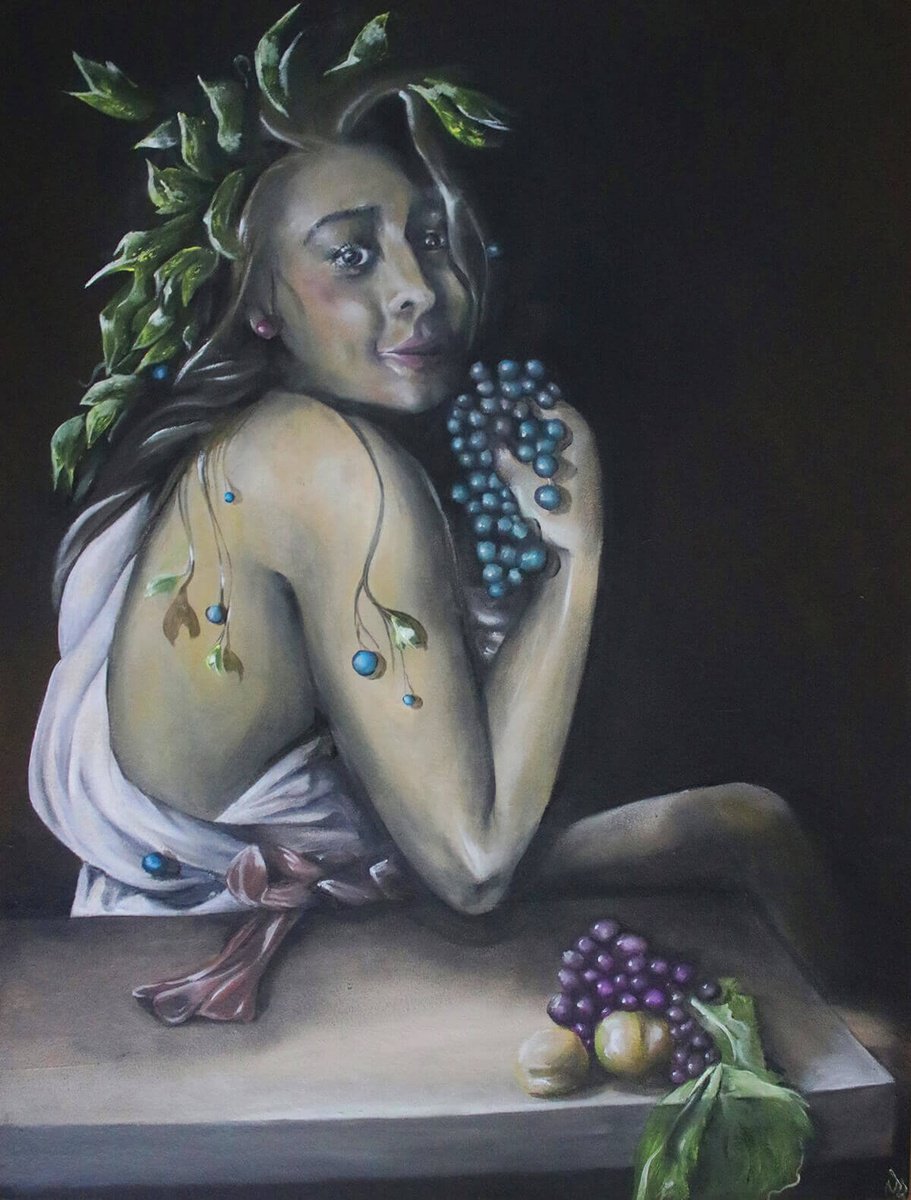 Surrealistic Portrait Oil Painting By Vanessa T Stefanova, 18 X 24", Self Portrait As Bacchus, Original Artwork