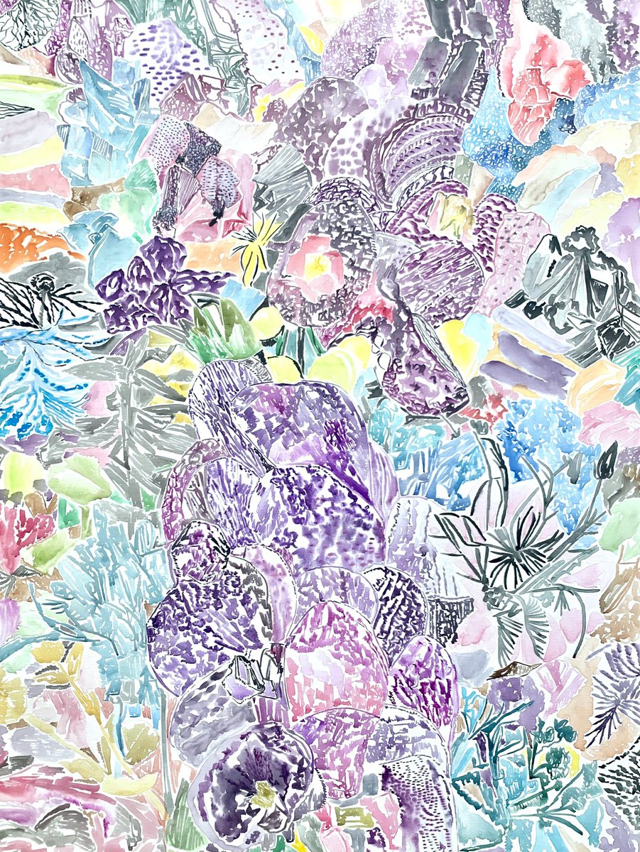 Organic Watercolour , Summer Garden By Kathleen Mullaniff, 36 X 48, Artwork For Sale On Artfinder