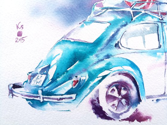 Original watercolor "Retro car"