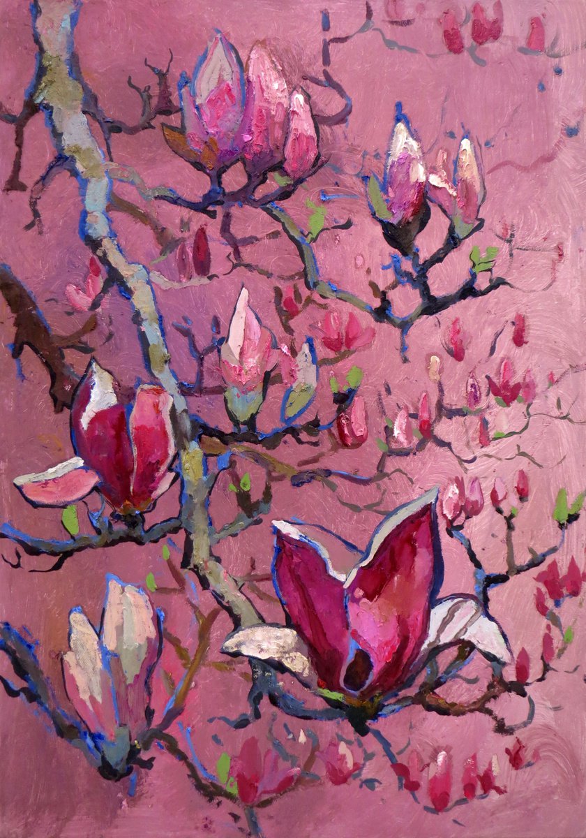 Magnolia blossom Painting by Maria Barkovskaya
