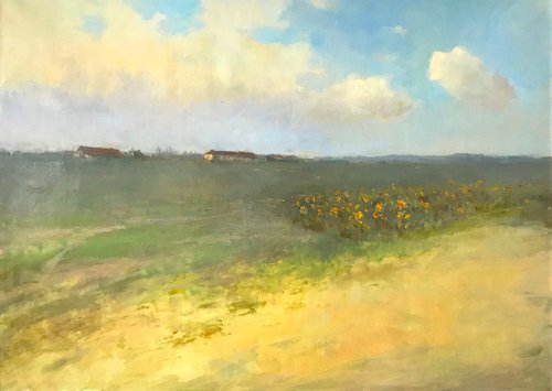 Meadow, Landscape,  Original oil Painting, Handmade artwork, Signed, One of a Kind by Karen Darbinyan
