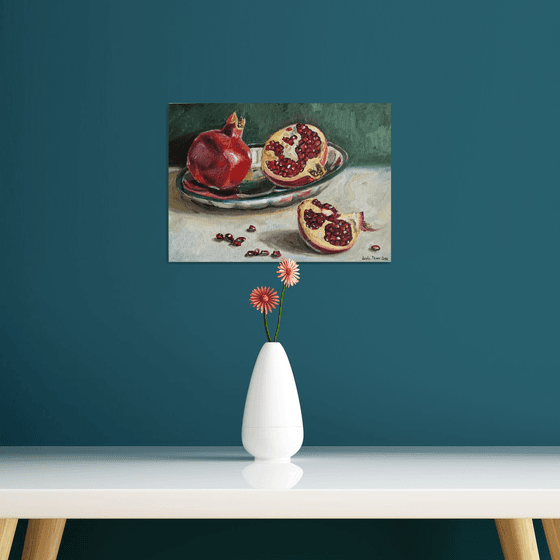 Pomegranates on metal tray