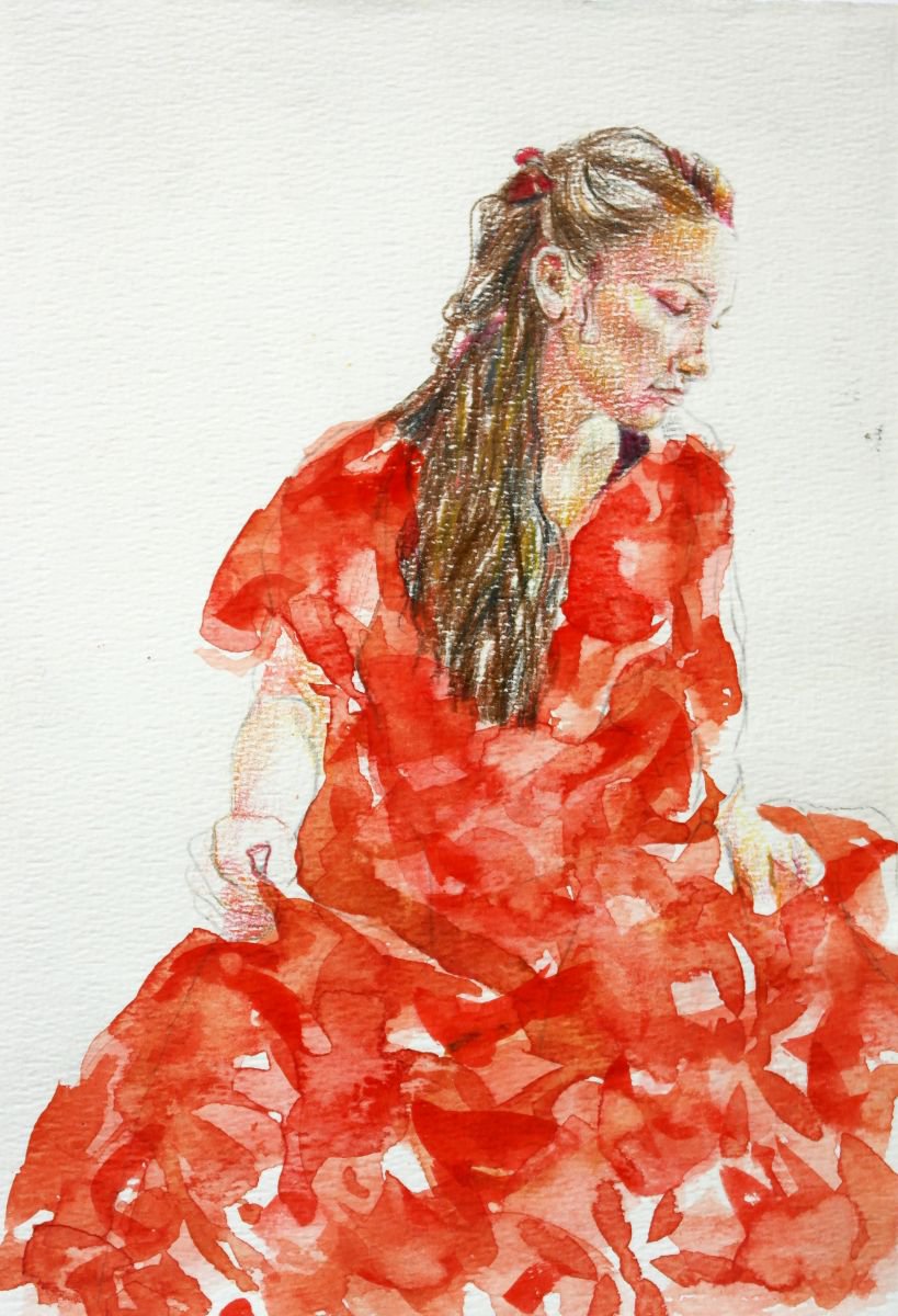 Girl in red dress by Miso Filipovac