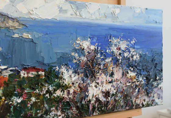 Spring landscape.  Original oil seascape painting