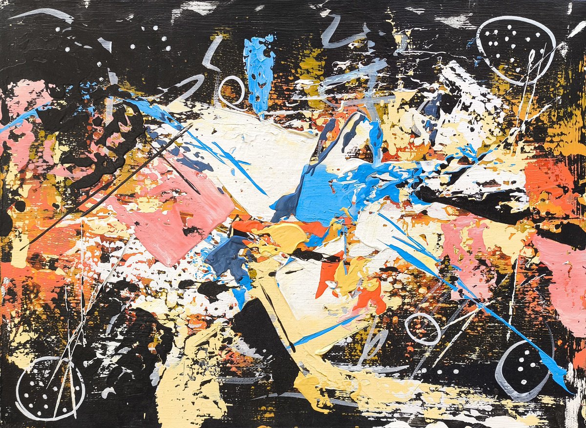 Abstract Oil Painting By Ruben Ghulyan, 16 X 12", Dynamic Chaos, Original Artwork