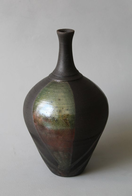 Raku Bottleneck Poured Green Lustre Glaze.