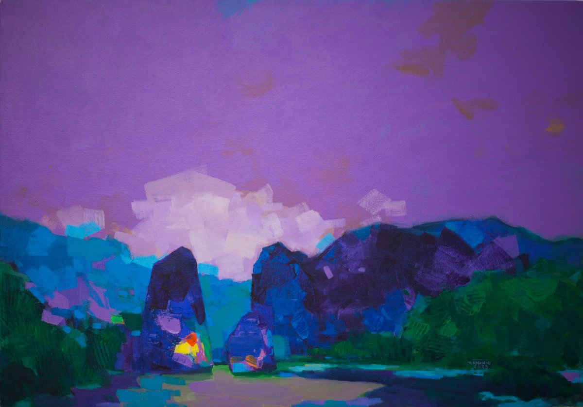 Expressive Landscape Acrylic Painting By The Khanh Bui, 39 X 28", Sunny Day No.02, Original Artwork