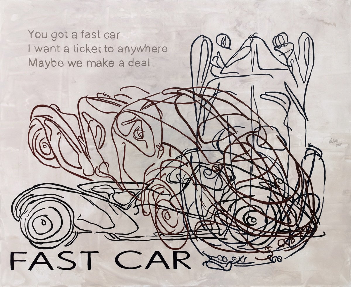 Expressive Portrait Acrylic Painting By Uli Lachelt, 55 X 41", Xxi 9 - Fast Car, Original Artwork