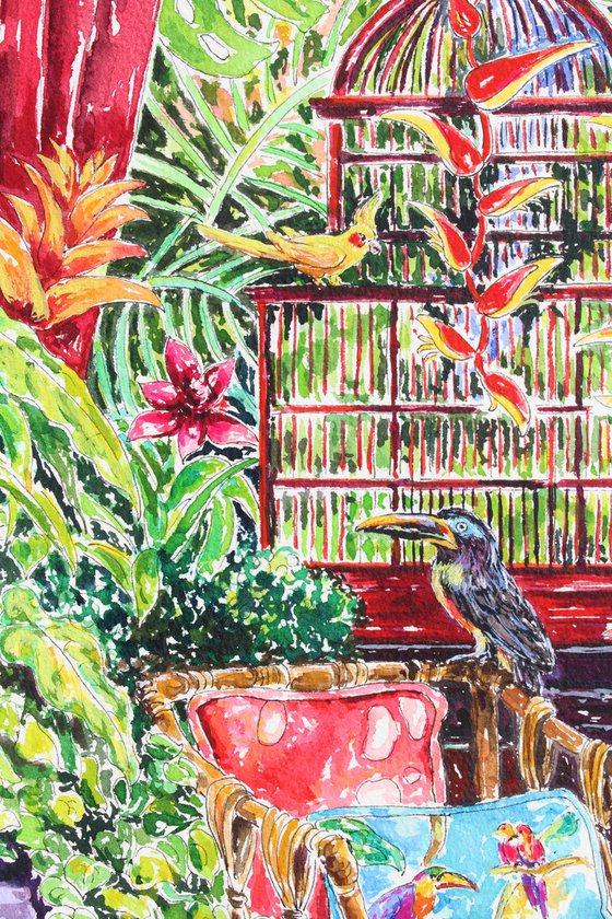 Feathering The Nest An Original Tropical Home Watercolor Painting