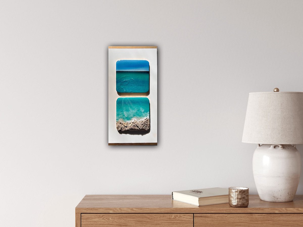 Little wave #19 - Small ocean painting diptych by Ana Hefco