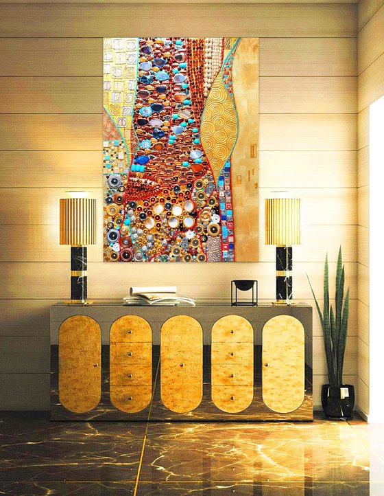Time - Abstract painting from precious stones mosaic art