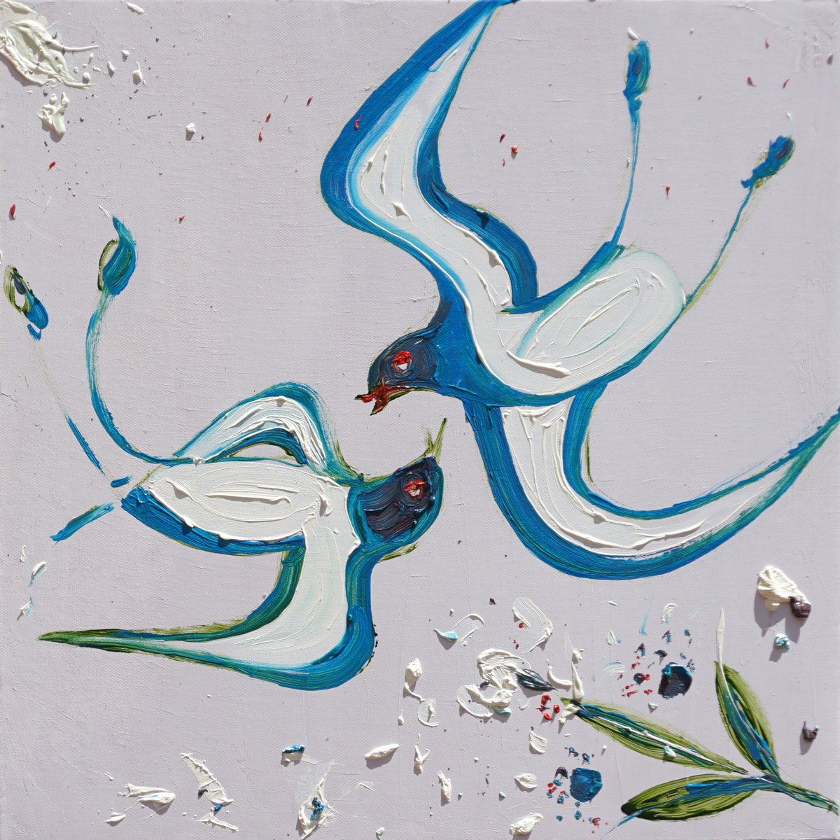 Expressive Animal Oil Painting By Jelena B, 16 X 16, In Love, Original Artwork