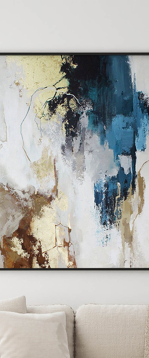 "Flux 3" Navy and gold abstract acrylic art by Yana Sagan