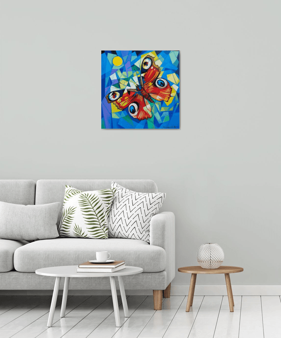 Butterfly (60x60cm, cubism, oil painting, ready to hang)