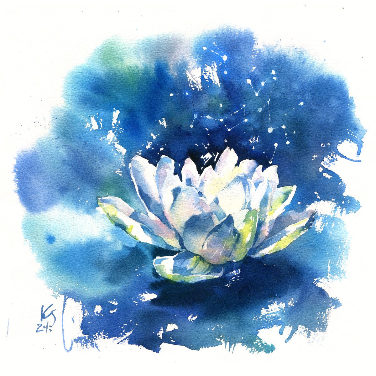 Impressionistic Botanical Watercolour By Ksenia Selianko, 12 X 12", "Lotus - The Flower Of Life", Original Artwork