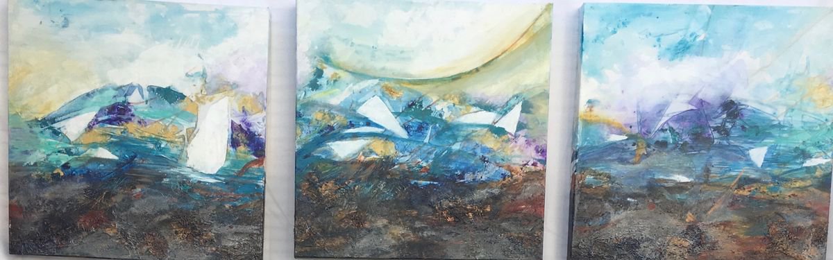 Turbulent Seas, triptych by Rita Schwab