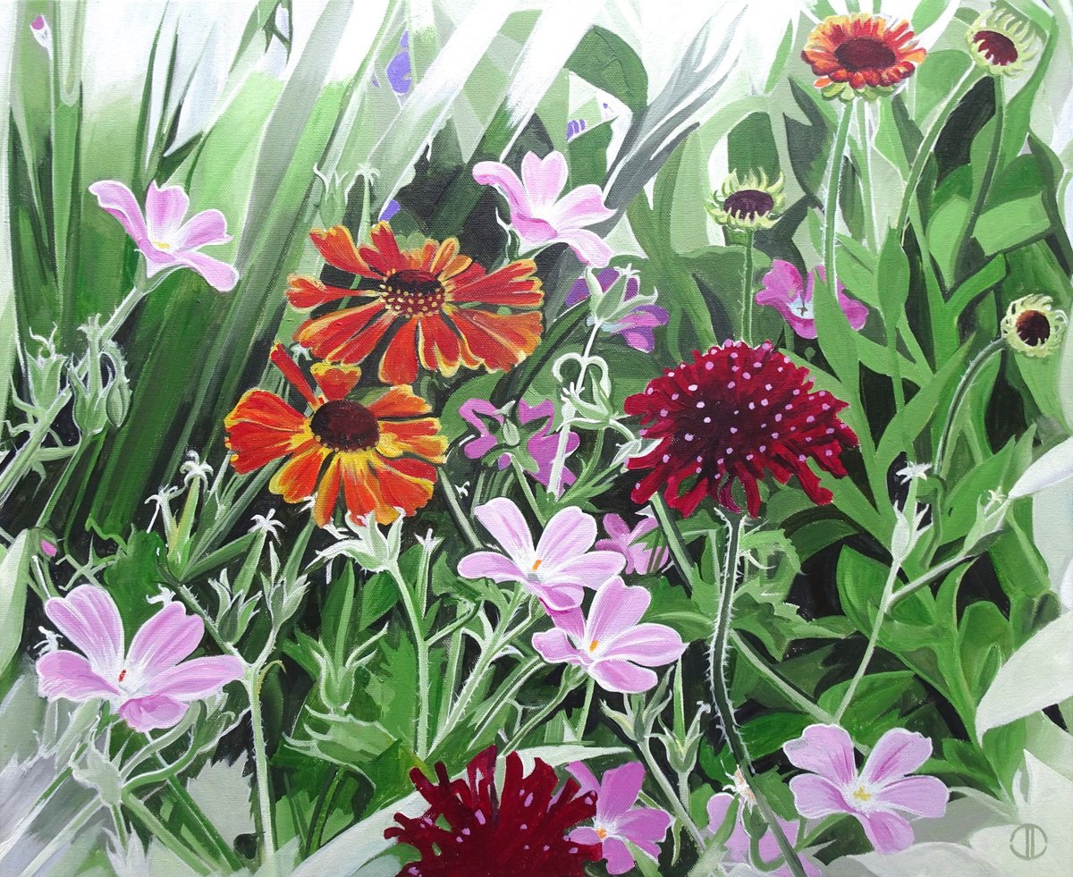 Impressionistic Botanical Acrylic Painting By Joseph Lynch, 24 X 20, Summer Flowers, Original Artwork