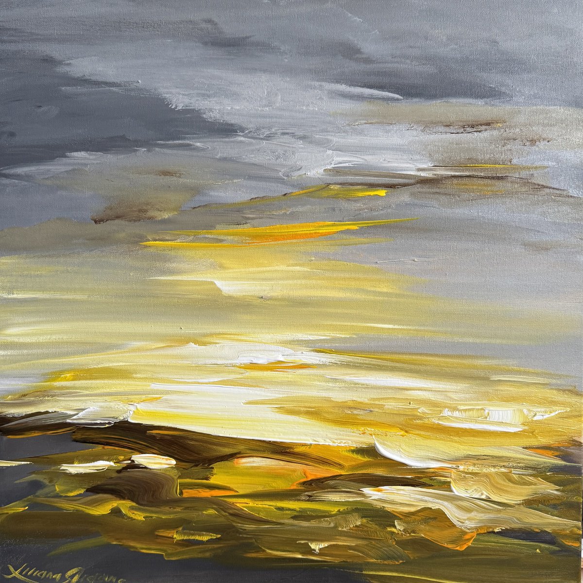 Abstract Landscape Acrylic Painting By Liliana Gigovic, 24 X 24", Hope Rising, Original Artwork