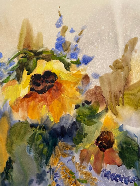 Watercolor “Still life. Flowers of Sun” perfect gift