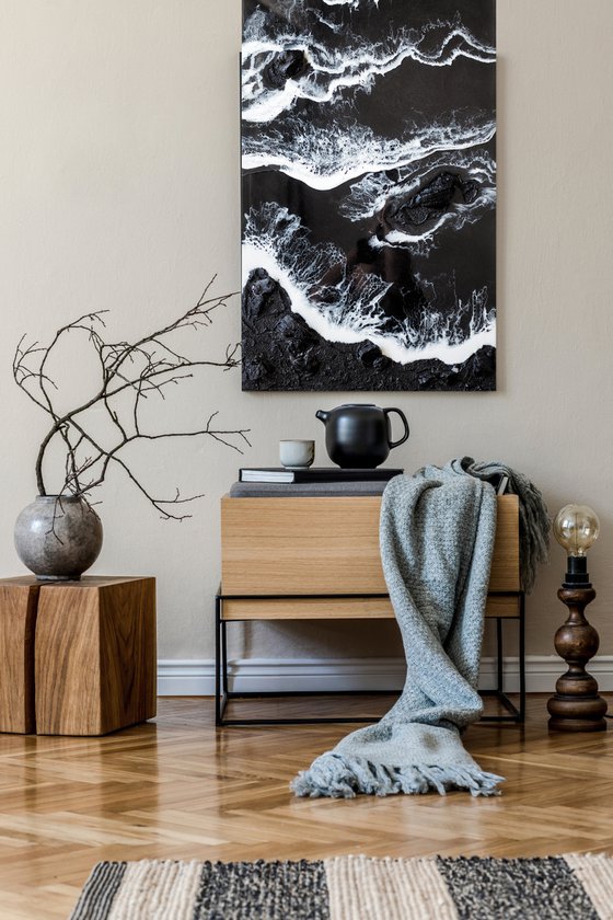 Dreams of Iceland - black and white original seascape 3d artwork