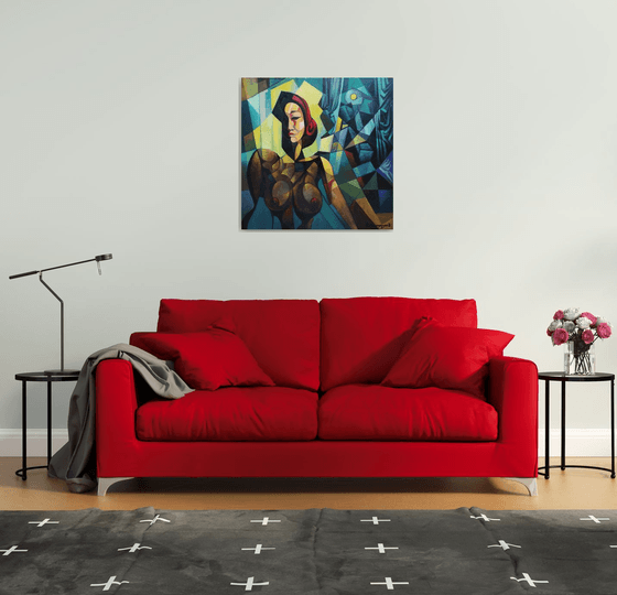 Midnight (80x80cm, cubism, oil painting, ready to hang)