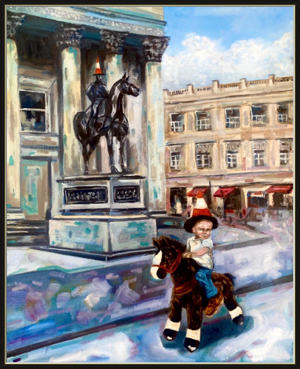 Photorealistic Cityscapes Oil Painting By Stevie Nicholson, 12 X 16", Scotland, Glasgow City Centre, Original Artwork