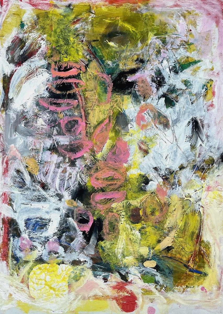 Expressive Abstract Acrylic Painting By Christel Haag, 19 X 26, Things Of Time, Original Artwork