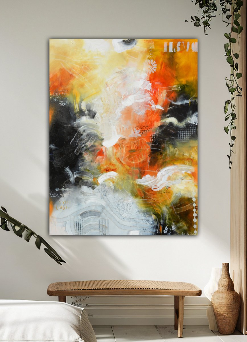 Abstract Acrylic Painting By Andrada Anghel, 36 X 48, Dawn Through Ash, Original Artwork