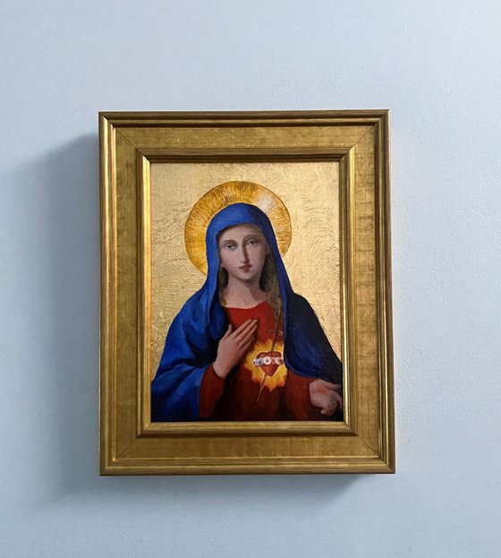 Immaculate Heart Virgin Mary Catholic oil painting. Framed ready to hang.