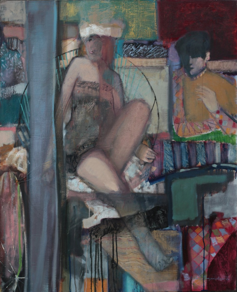 Abstract Portrait Oil Painting By Arman Hayrapetyan, 31 X 39, Fragments Of A Performance, Original Artwork