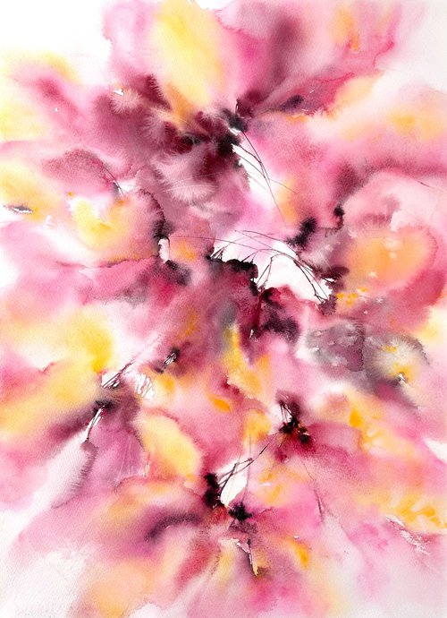 Abstract flowers in bright pink colors by Olga Grigo