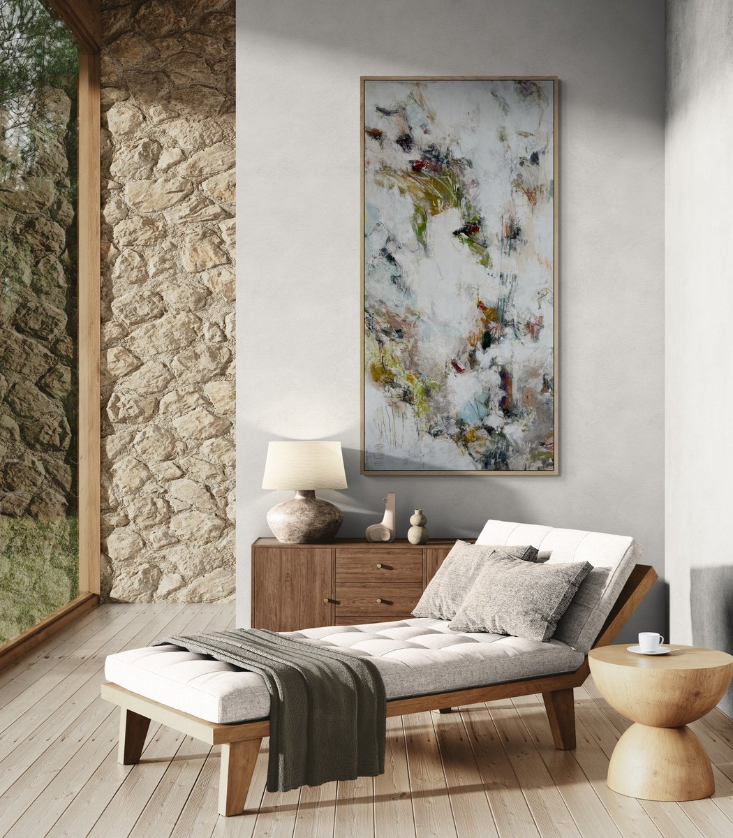 Organic Abstract Acrylic Painting By Egle Kurlianskaite, 35 X 71, Hidden Rubies, Original Artwork