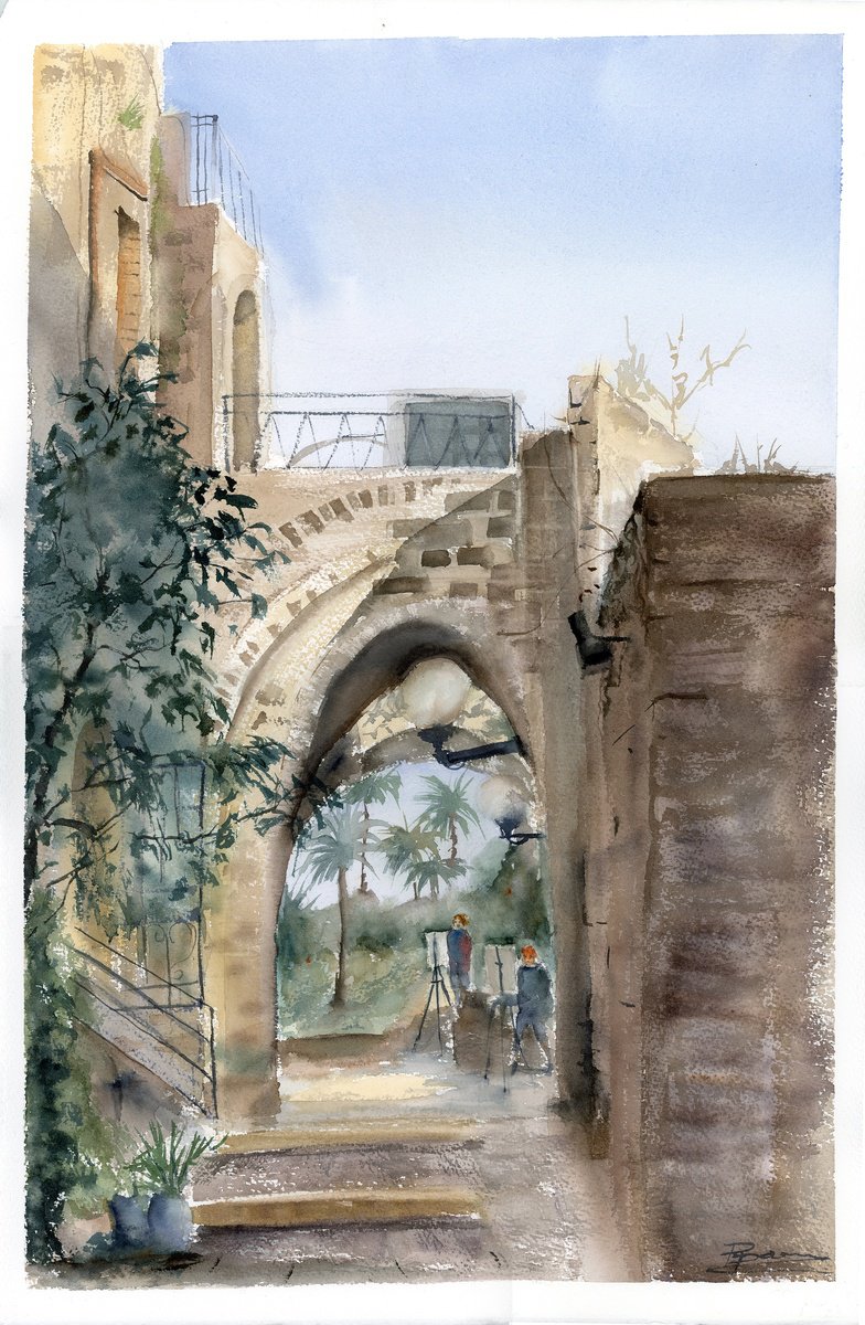 Impressionistic Watercolour , Arch In Old Jaffa By Olga Tchefranov (Shefranov), 15 X 22, Artwork For Sale On Artfinder