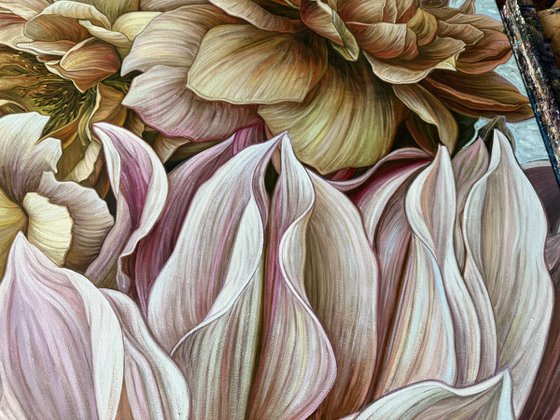 Dahlias and brown roses