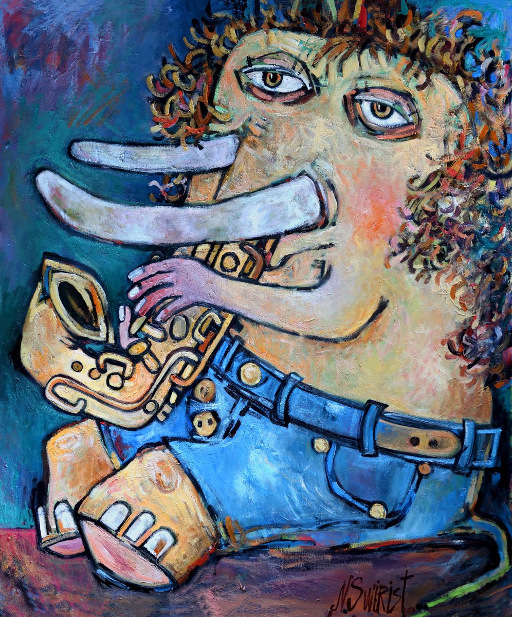 Expressive Abstract Oil Painting By Nikifor Swiristuhin, 31 X 37", Fa Fa Fa, Original Artwork