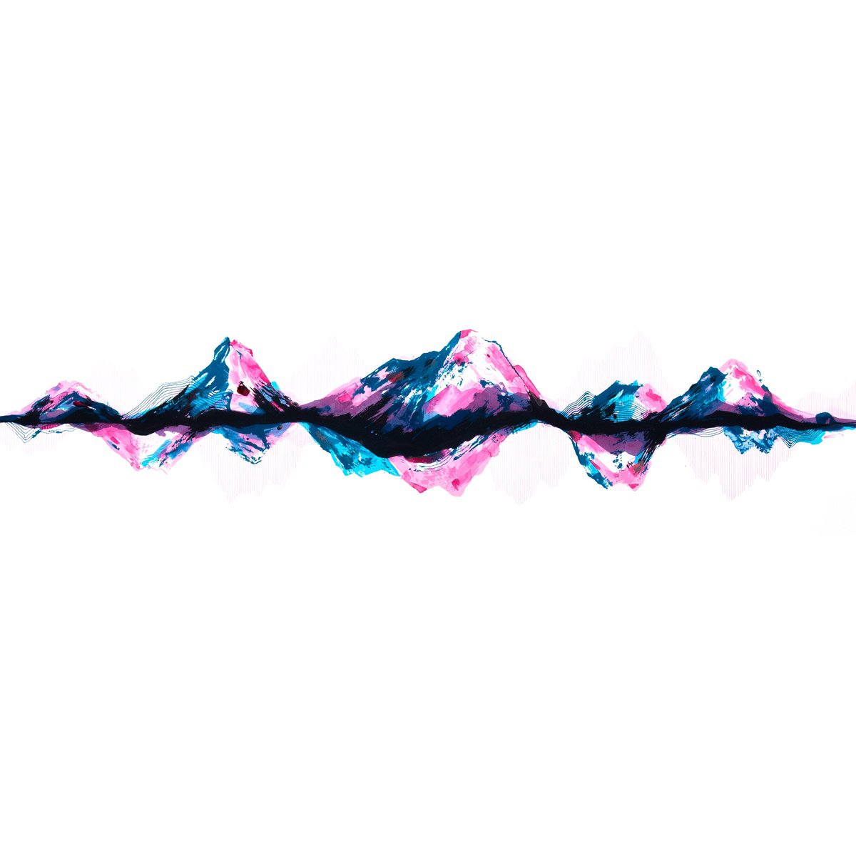 Graphic Landscape Screenprint By Rob Wass, 26 X 8", Mountainscape Pink And Blue, Original Artwork