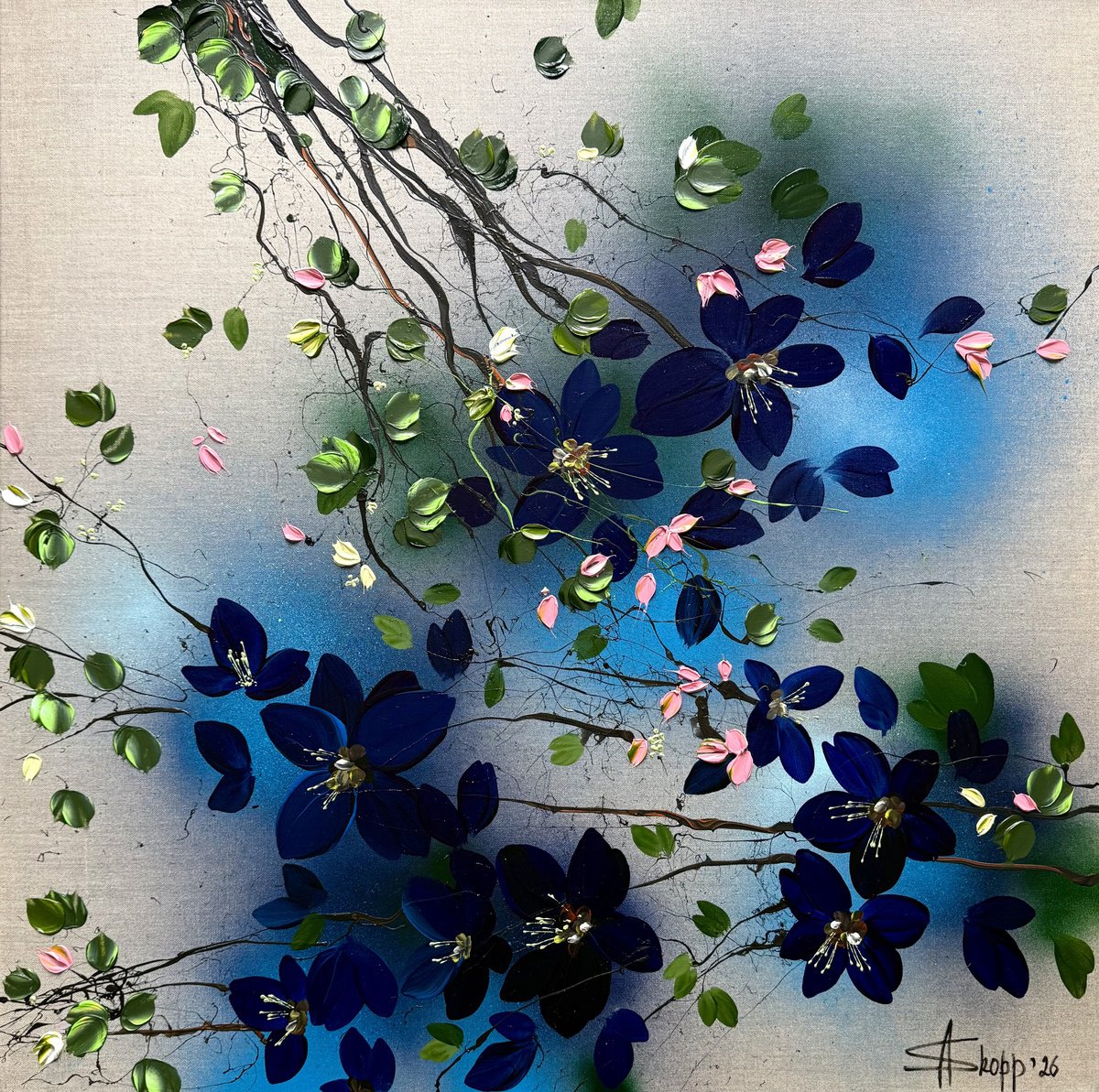 Indigo Blossoms By Anastassia Skopp, 31 X 31, Artwork For Sale On Artfinder