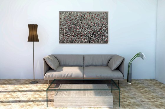 Dark Cherries  acrylic abstract painting cherry blossoms nature painting framed canvas wall art